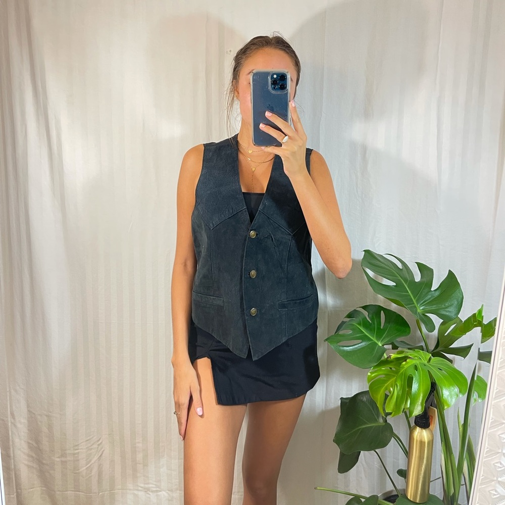 Black Suede Leather Vest